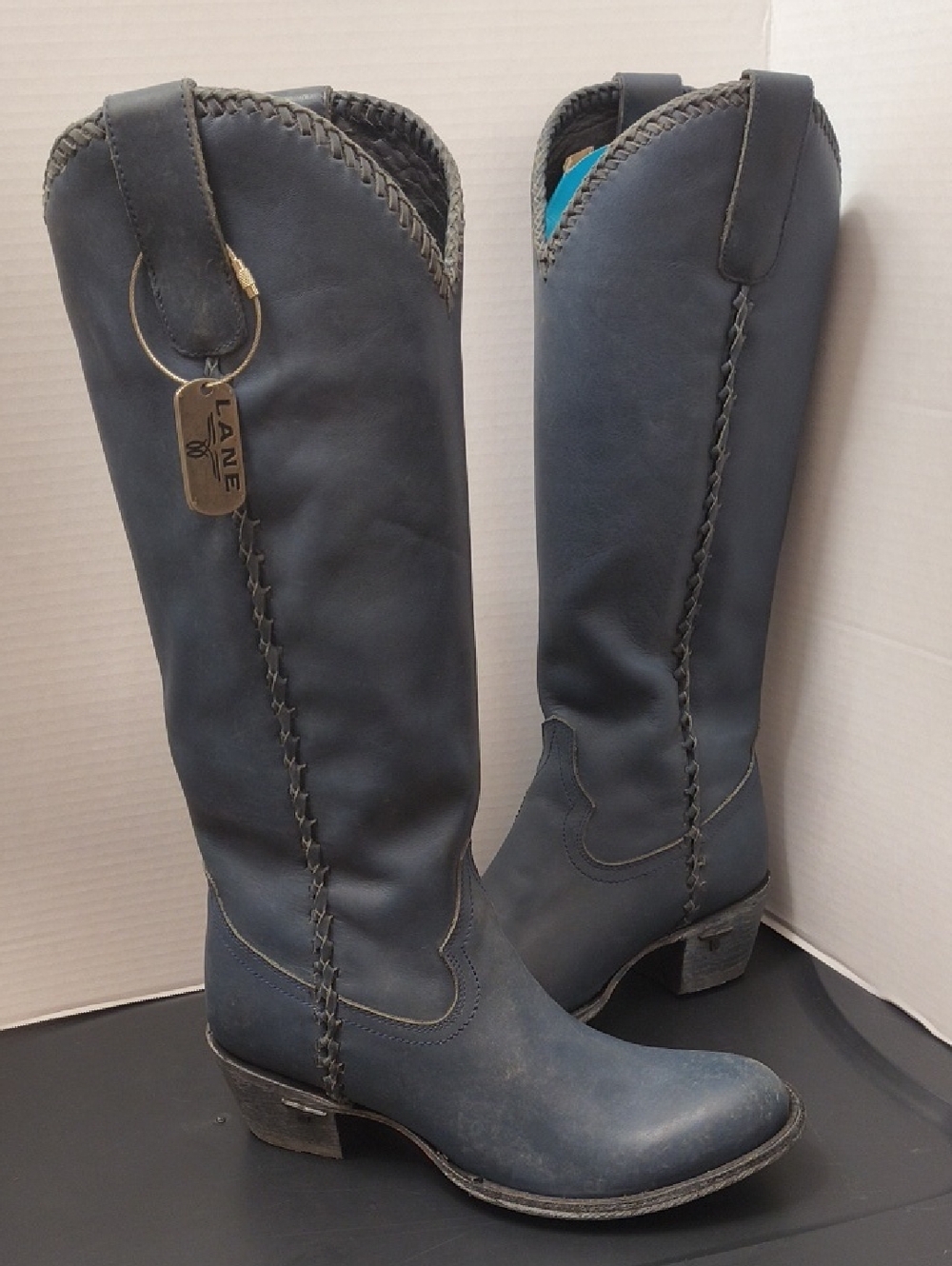 NWOB Lane Women's Tall Western Blue Leather Boots